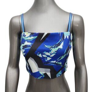 Clover Canyon NWT Floral Top Blue Black Crop Large